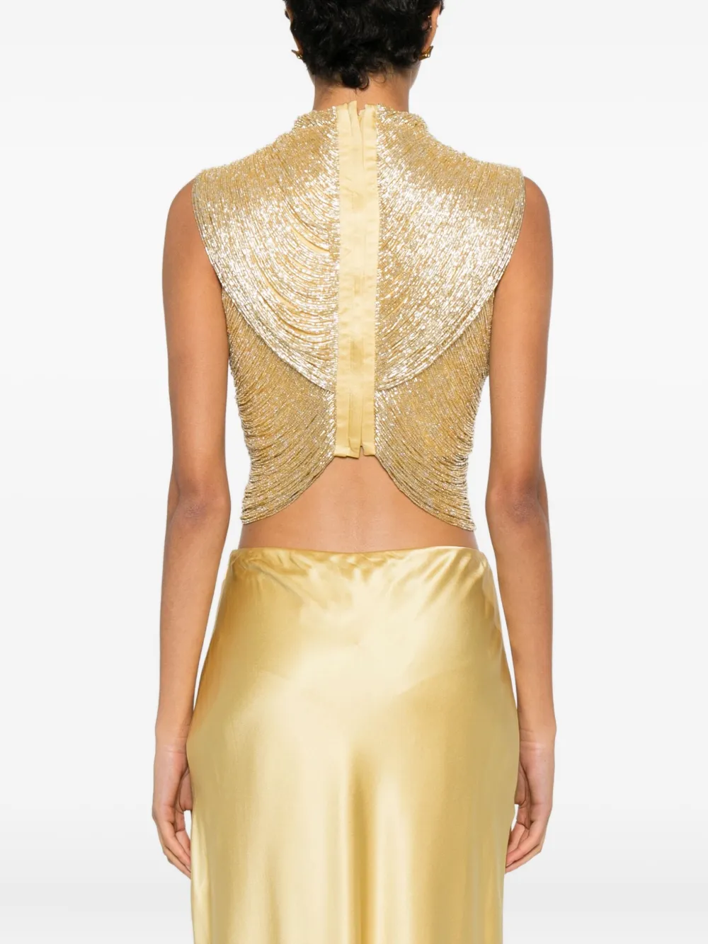 Cult Gaia Haisley Beaded Crossover Top In Gold
