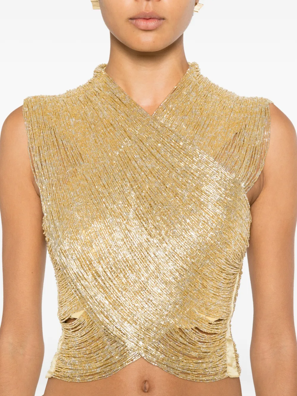Cult Gaia Haisley Beaded Crossover Top In Gold