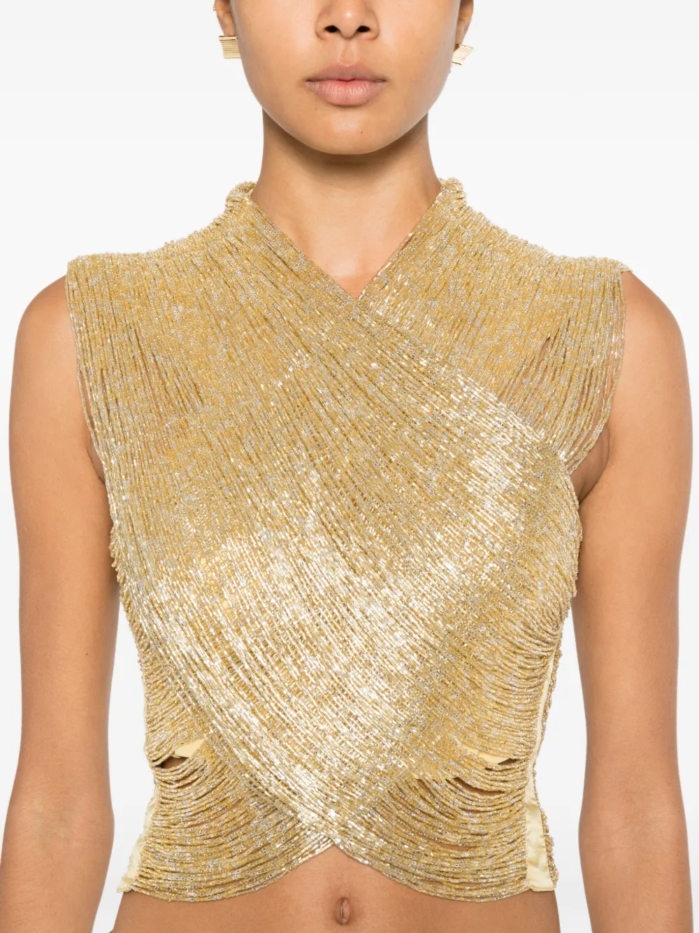 Cult Gaia Haisley gekruiste top met kralen Goud