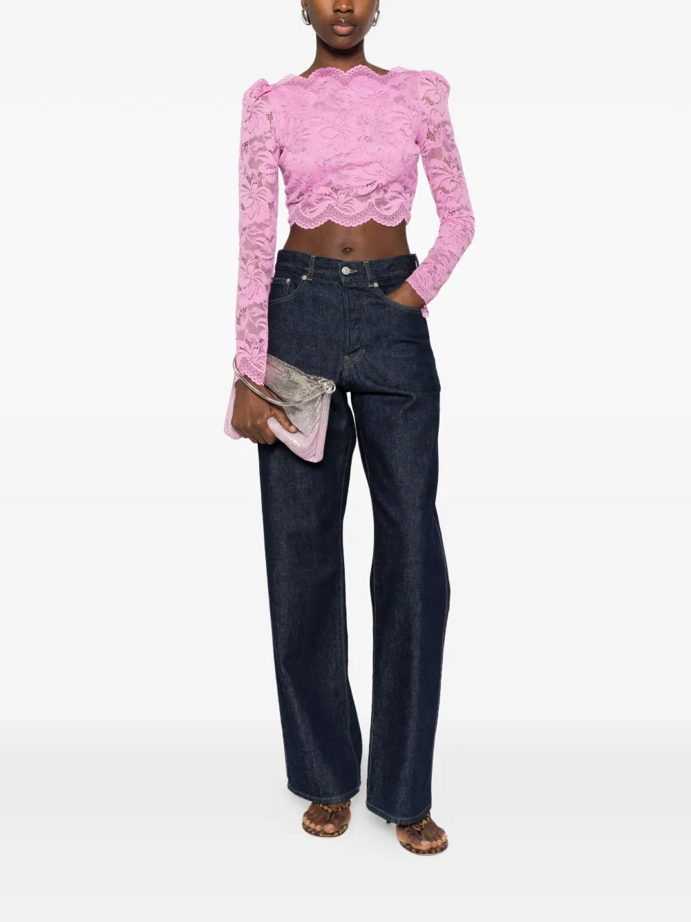 Rabanne Lace Boat-neck Top - Pink 