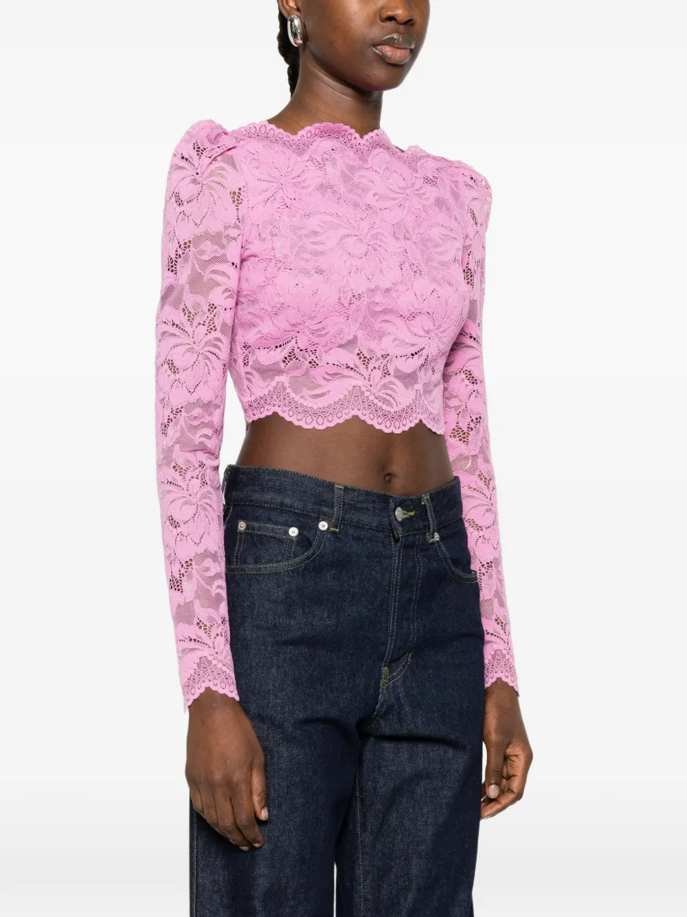  Rabanne Lace Boat-neck Top - Pink 