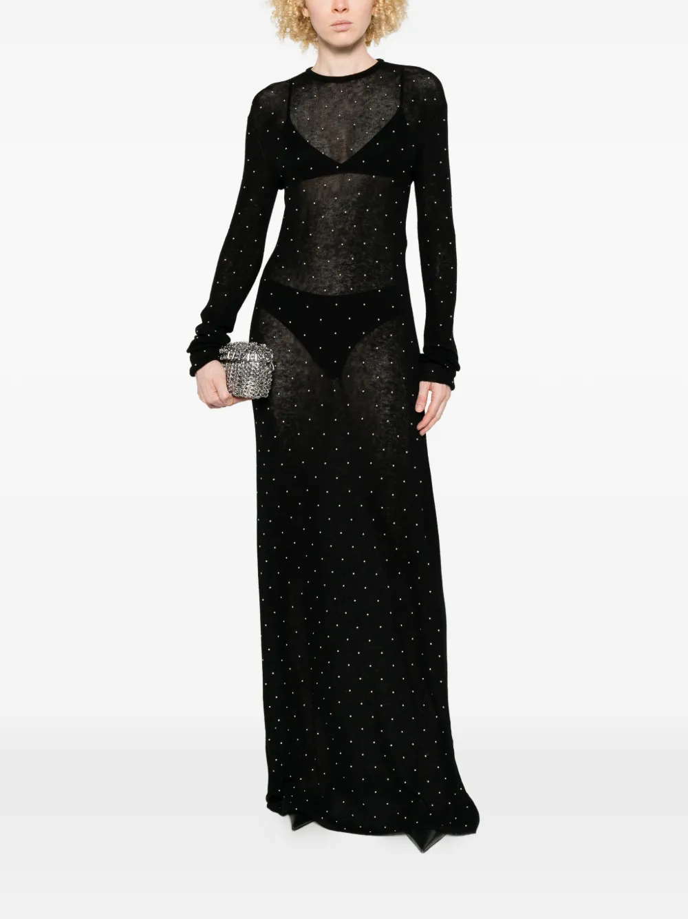 Rabanne Maxi-jurk met lange mouwen en studs Zwart