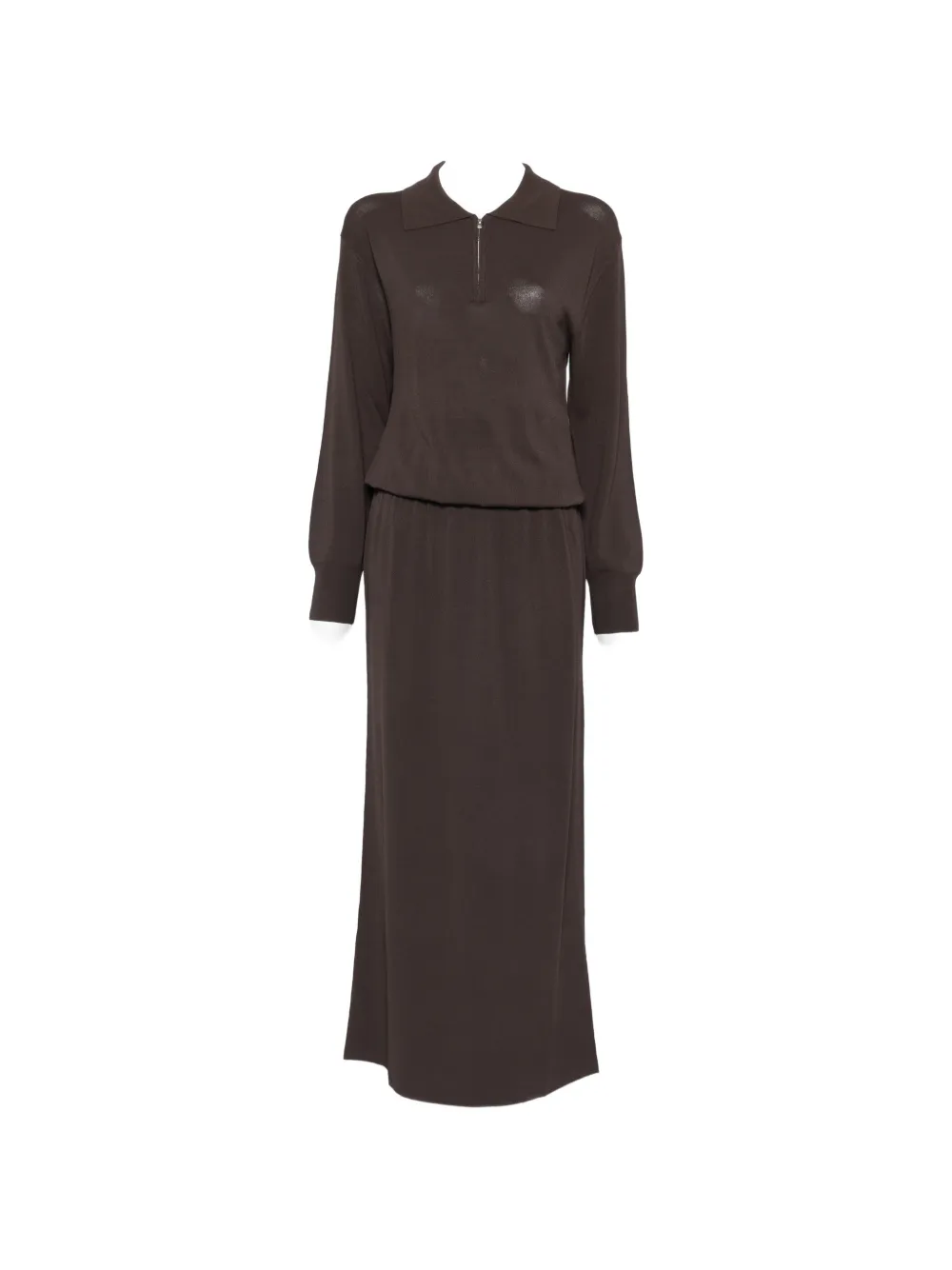Brandon Maxwell Sabine quarter-zip maxi dress - Marrone