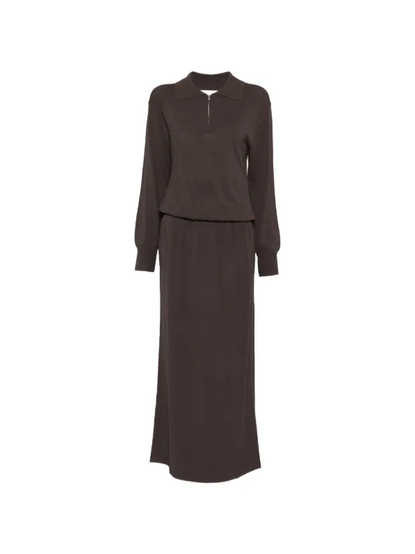 brandon maxwell brown dress Brandon Maxwell Serena Swirl Draped Midi Dress