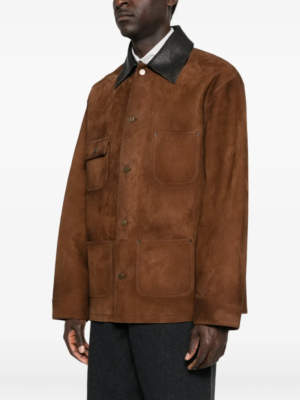  Prada Contrast-collar Suede Jacket - Brown 