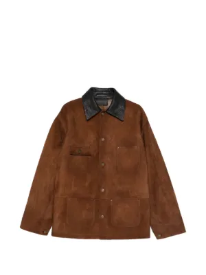 PRADA レザージャケット ラムレザー シングル ブラウン サイズ48 Prada（プラダ）メンズ レザージャケット - FARFETCH