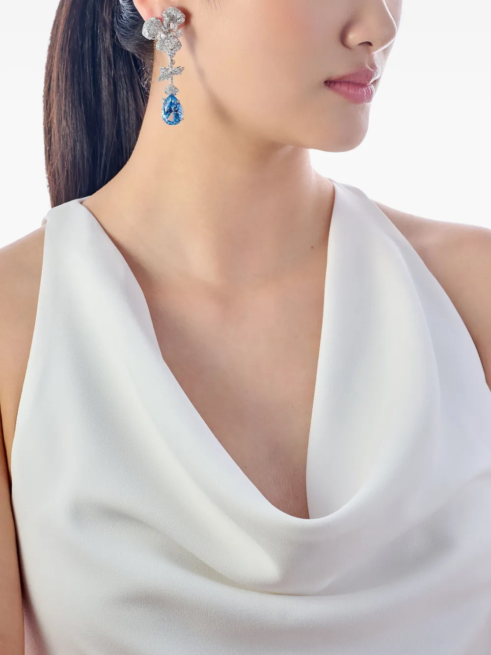 Anabela Chan Rhodium Vermeil Orchid Aquamarine And Diamond Earrings In Silver
