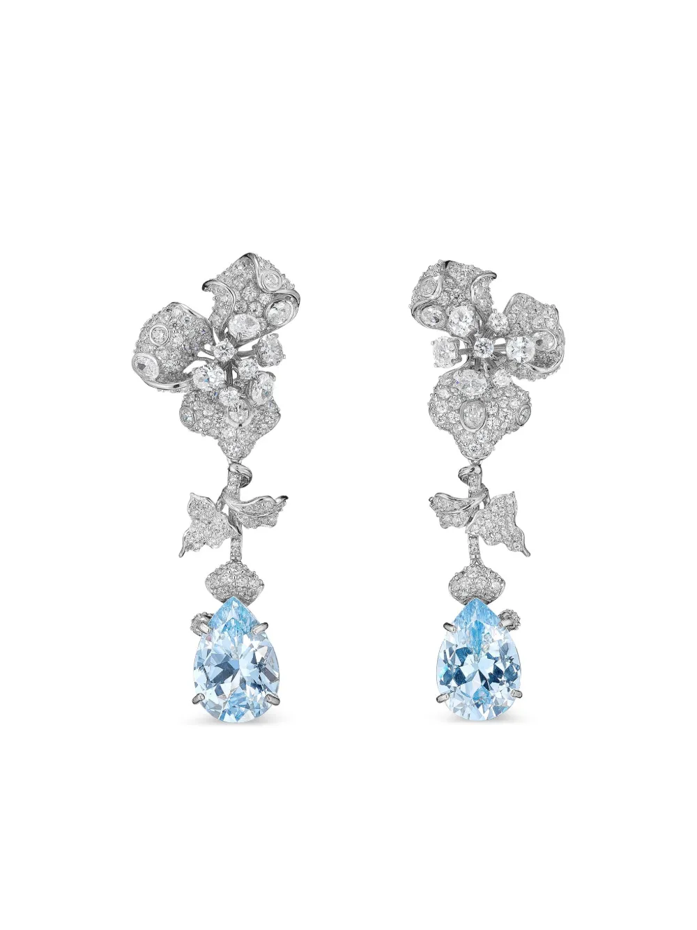Anabela Chan Rhodium Vermeil Orchid Aquamarine And Diamond Earrings In Silver