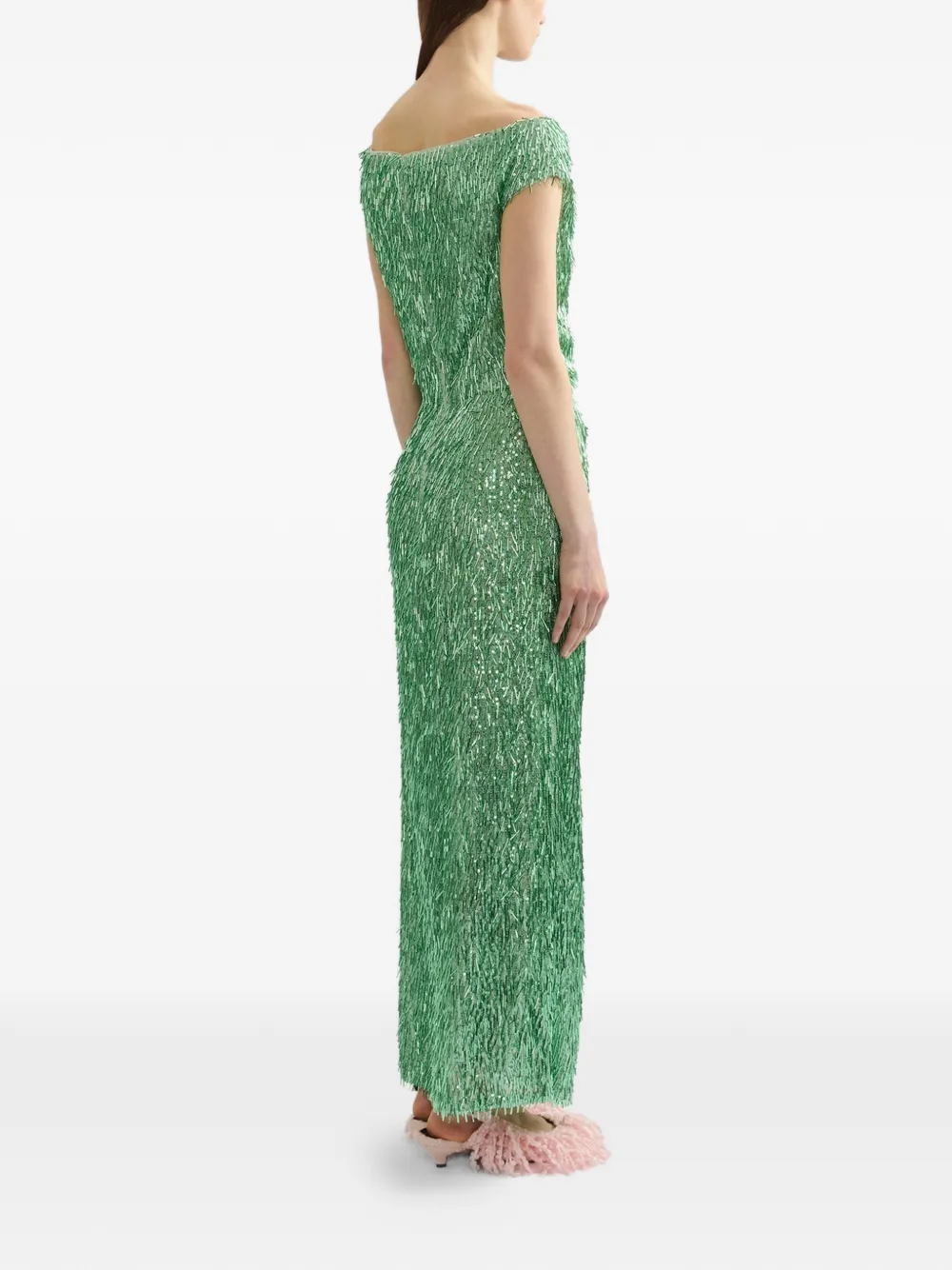 ERDEM sequinned fringe dress Groen