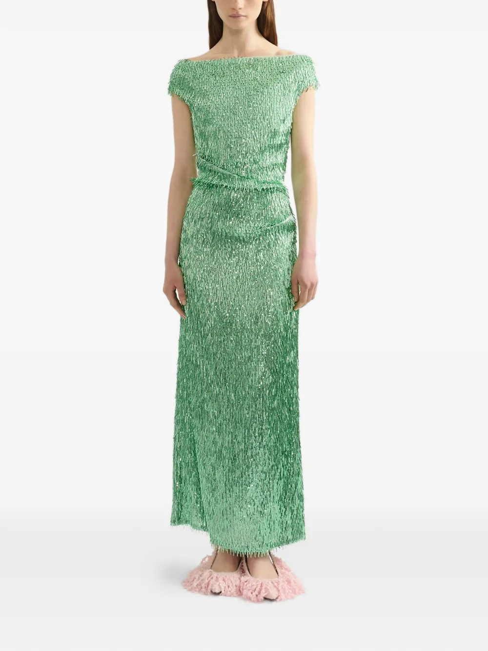 ERDEM sequinned fringe dress Groen
