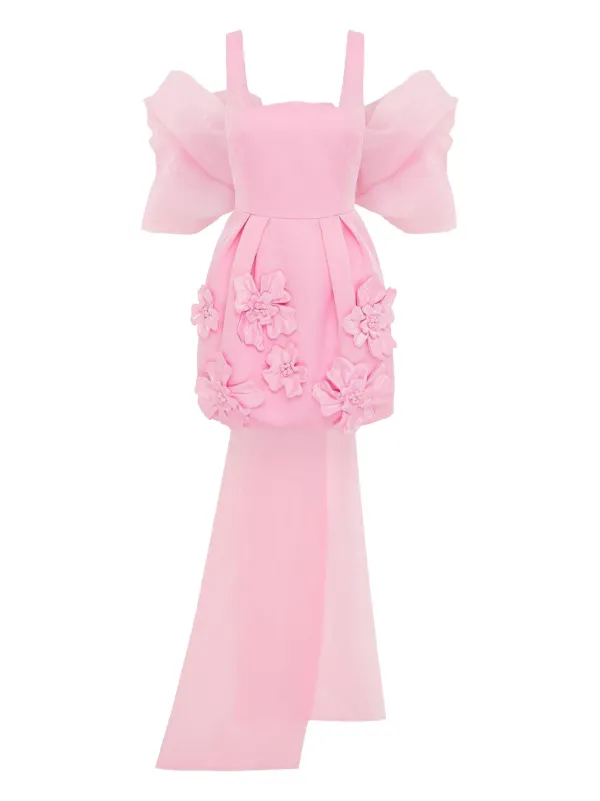 leo lin pink floral dress Lilith Tie Neck Maxi Dress