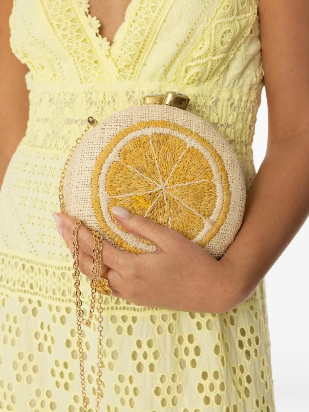Pamela Munson Lemon Slice Clutch In Yellow