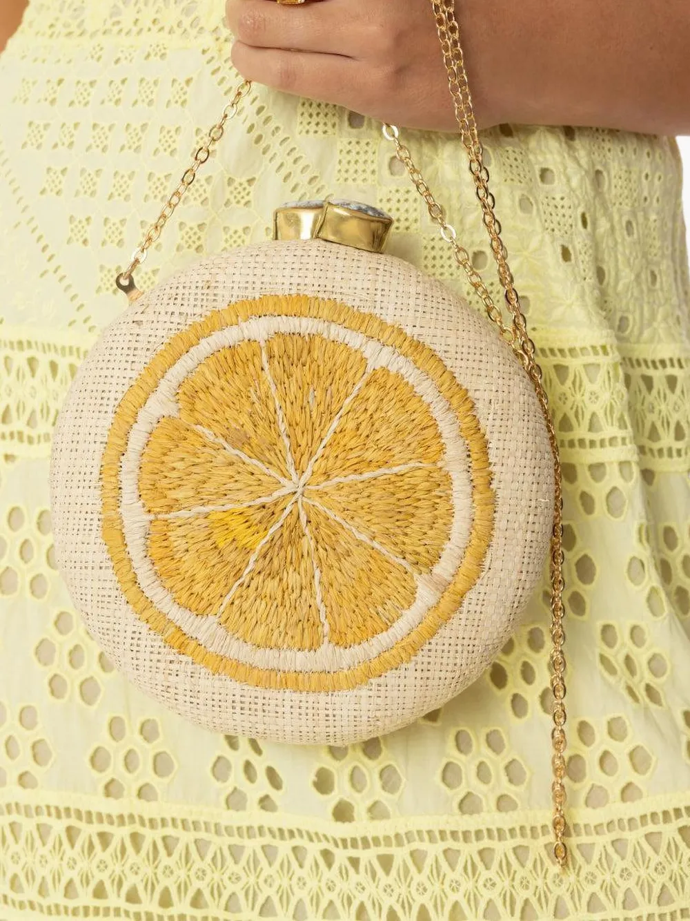 Pamela Munson Lemon Slice Clutch In Yellow