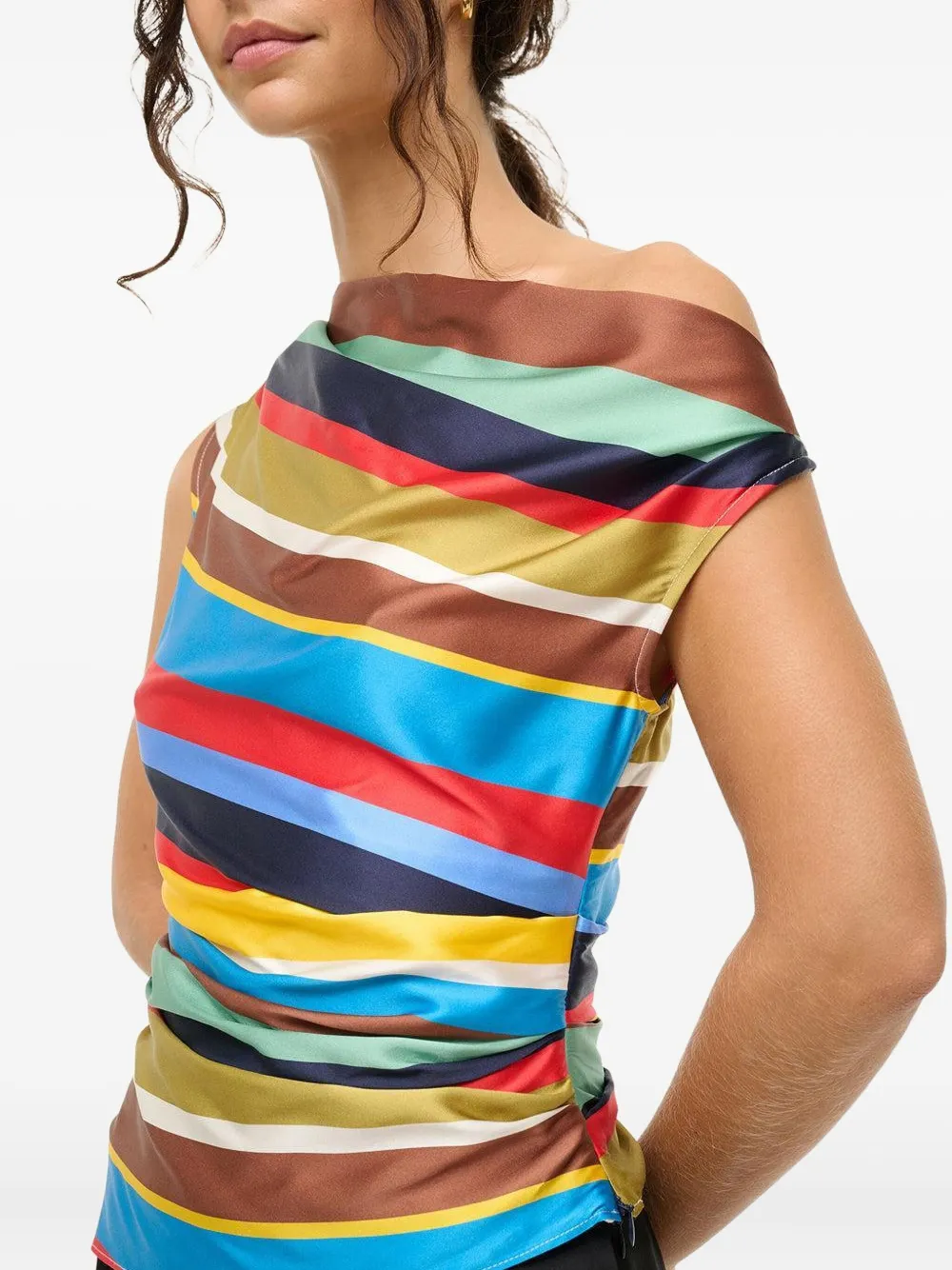 STAUD stripe one-shoulder top Blauw