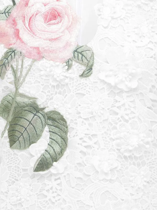 Leo Lin Briana rose-embroidery Lace Dress | White | FARFETCH RO