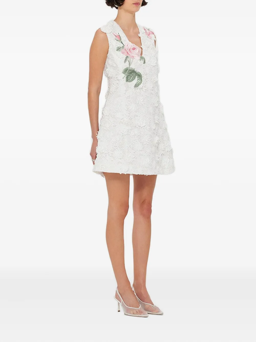 Briana rose-embroidery lace dress