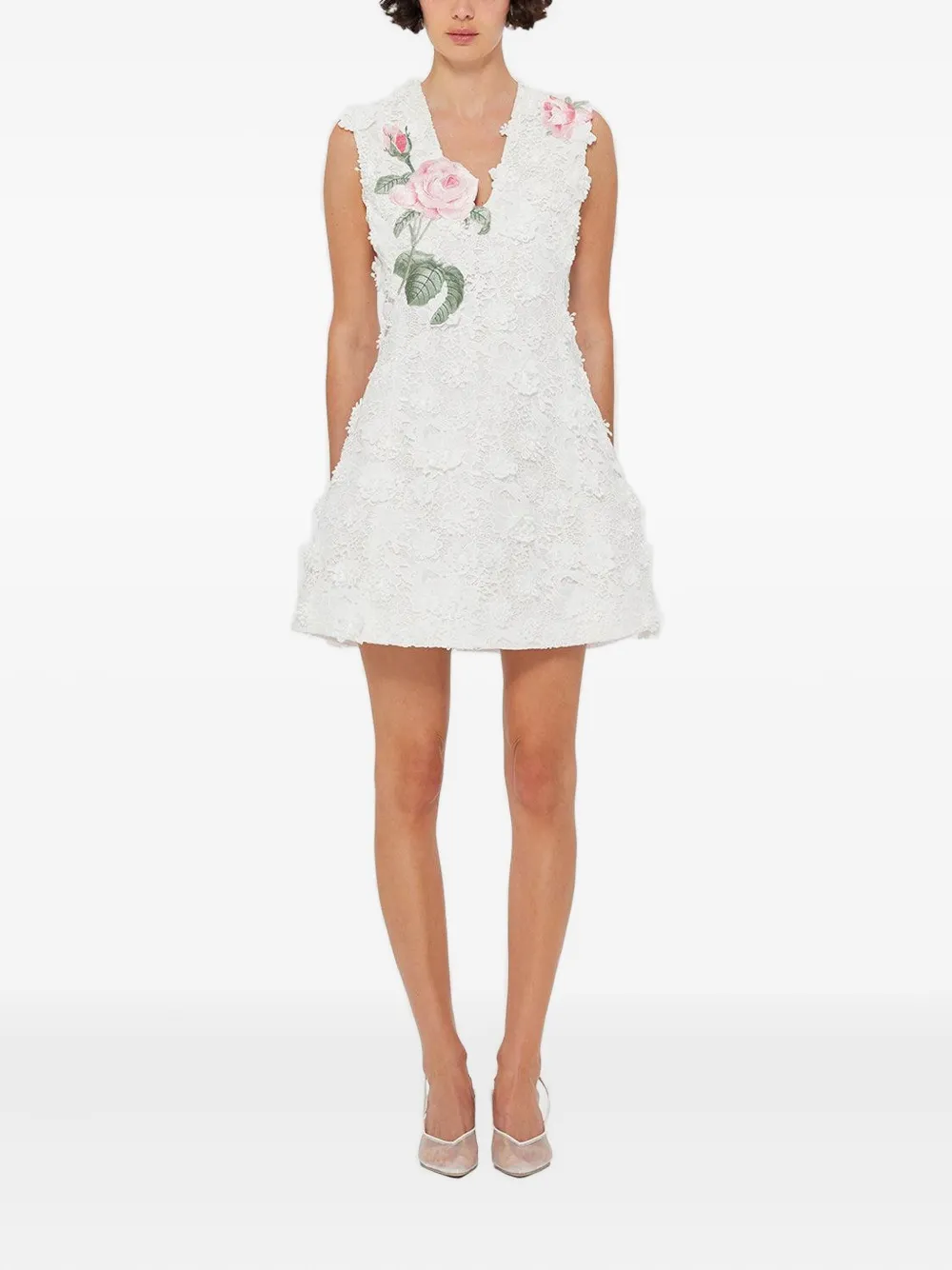 Leo Lin Briana rose-embroidery lace dress - Wit