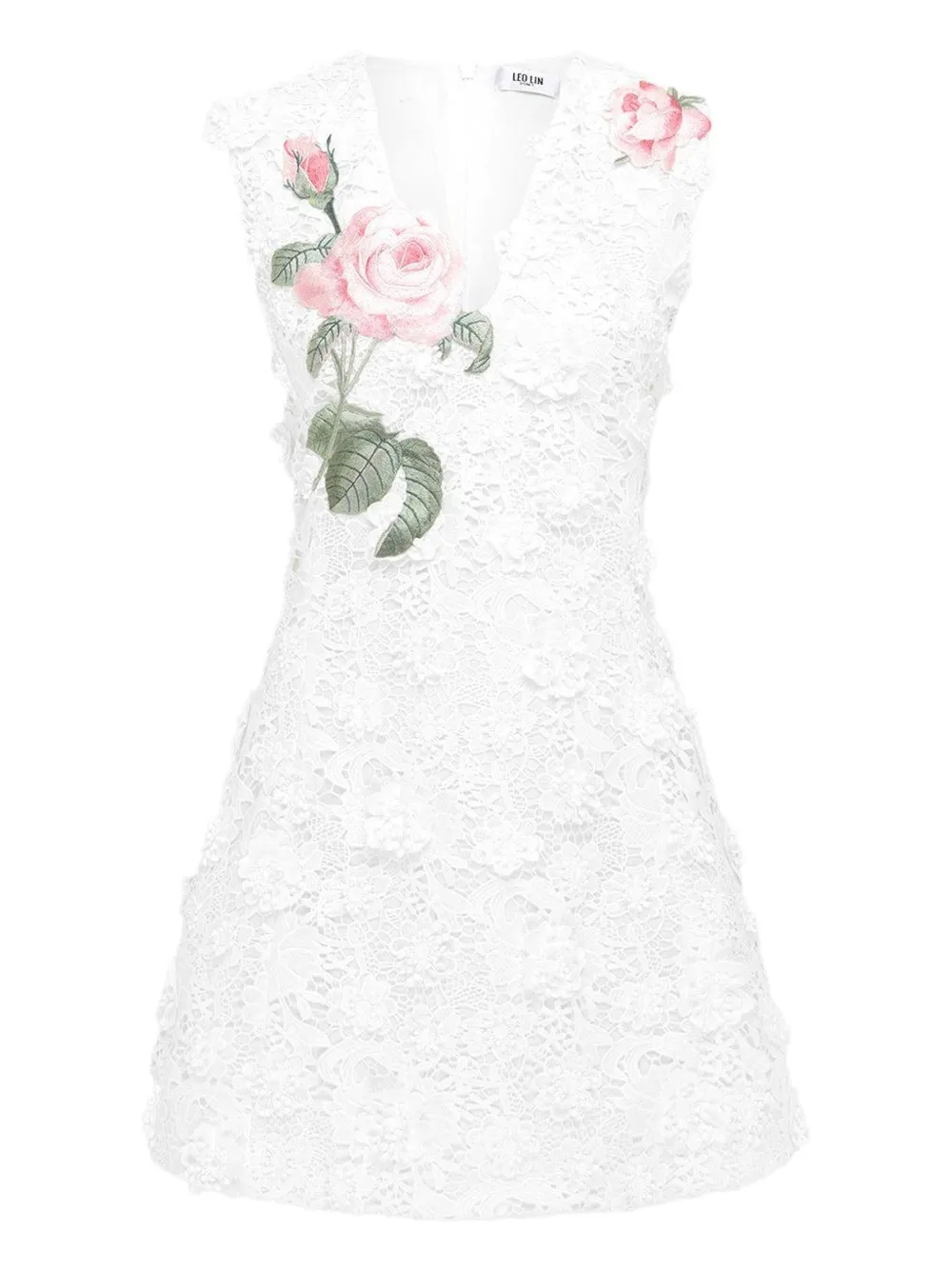 Leo Lin Briana rose-embroidery lace dress - ホワイト Leo Lin Briana rose-embroidery lace dress - ホワイト