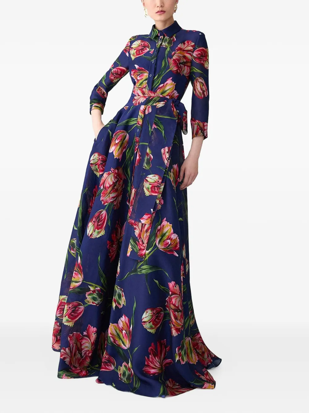 Carolina Herrera tulip-print shirt maxi dress - Blauw
