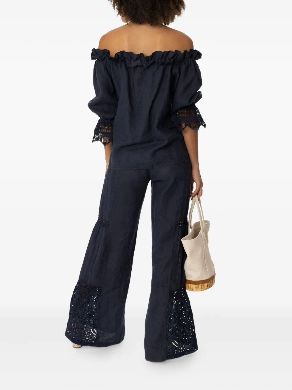  Temptation Positano Carvaro Sequin-embellished Wide-leg Trousers - Blue 