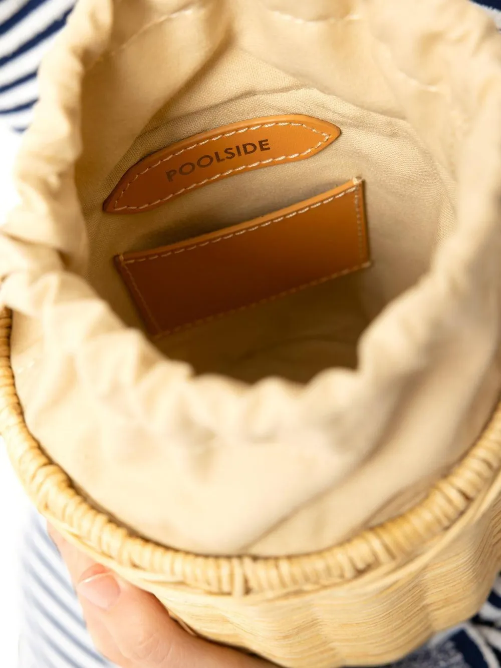 Poolside Island shell-embellished bucket bag Beige