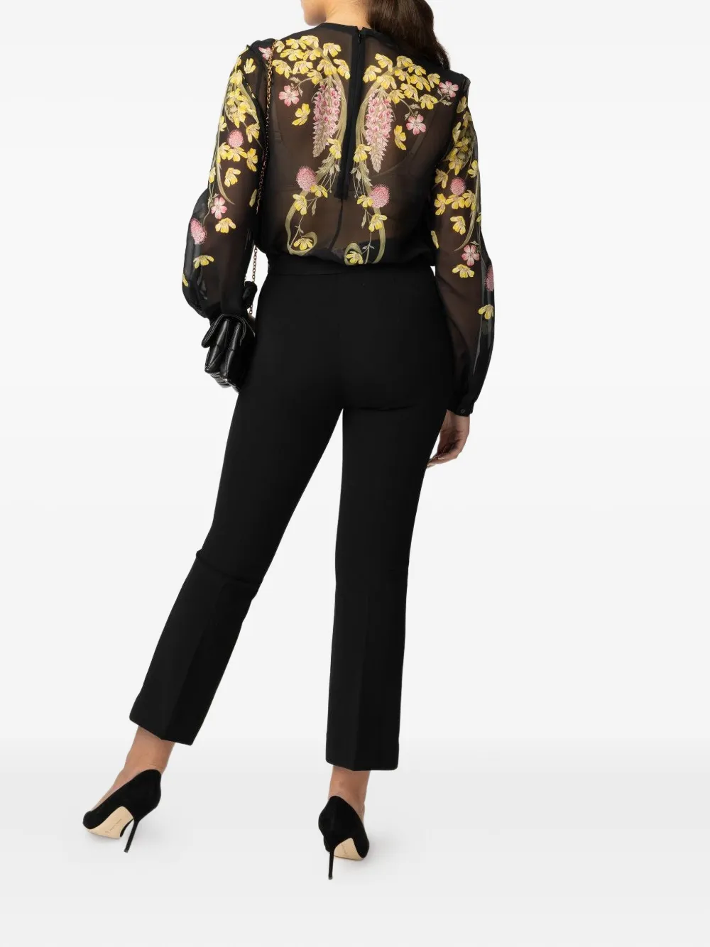 Giambattista Valli Floral-print Long-sleeve Blouse In Black