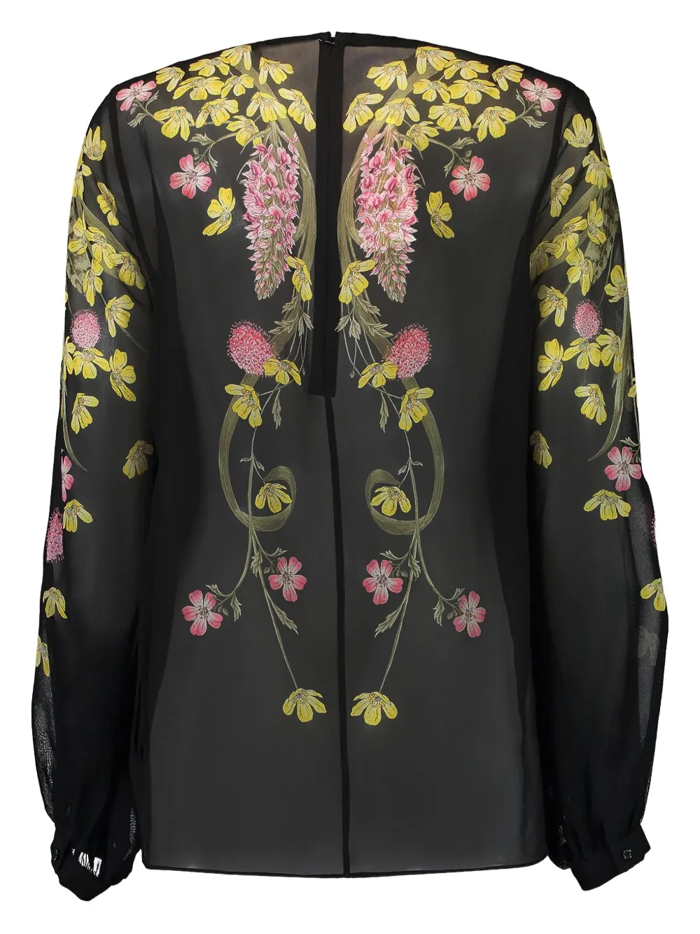 Giambattista Valli Floral-print Long-sleeve Blouse In Black