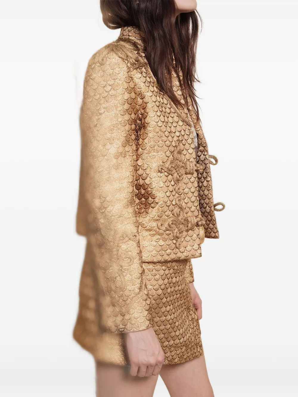 Johanna Ortiz scale-pattern wrap mini skirt Goud