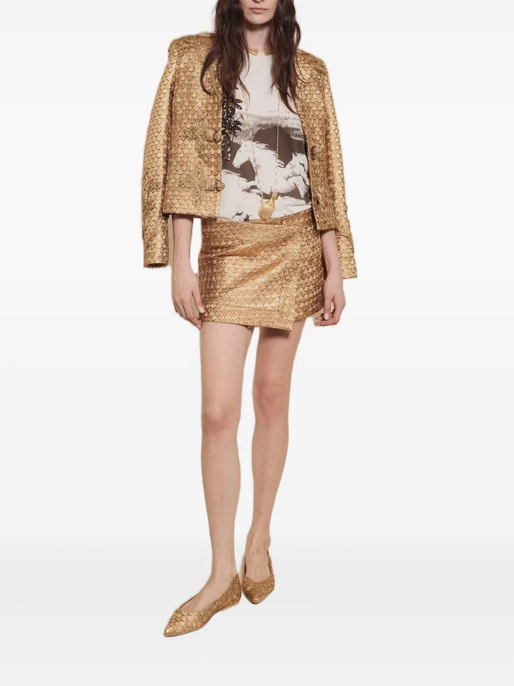 Johanna Ortiz scale-pattern wrap mini skirt - Goud