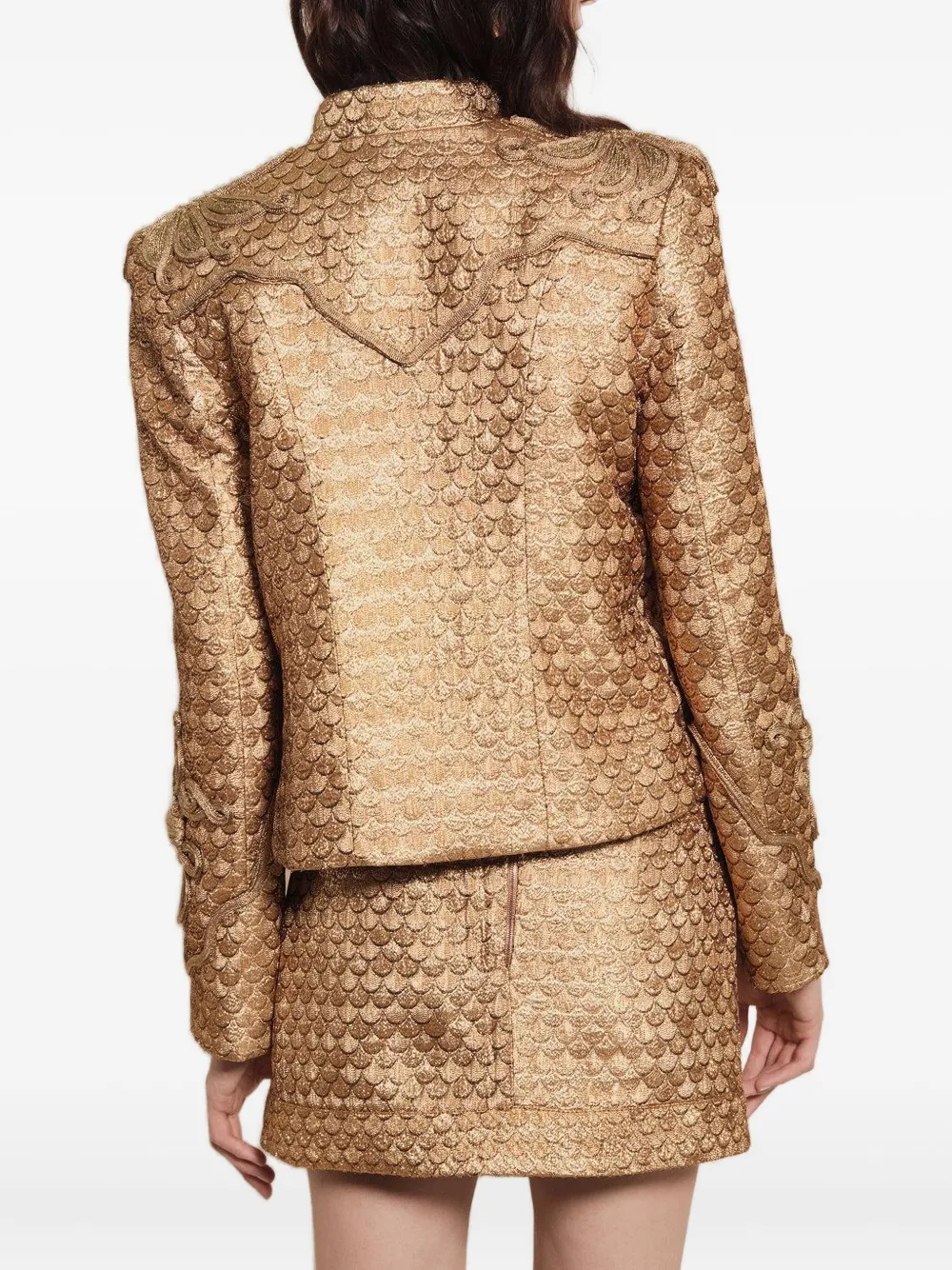 Johanna Ortiz scale-pattern wrap mini skirt Goud