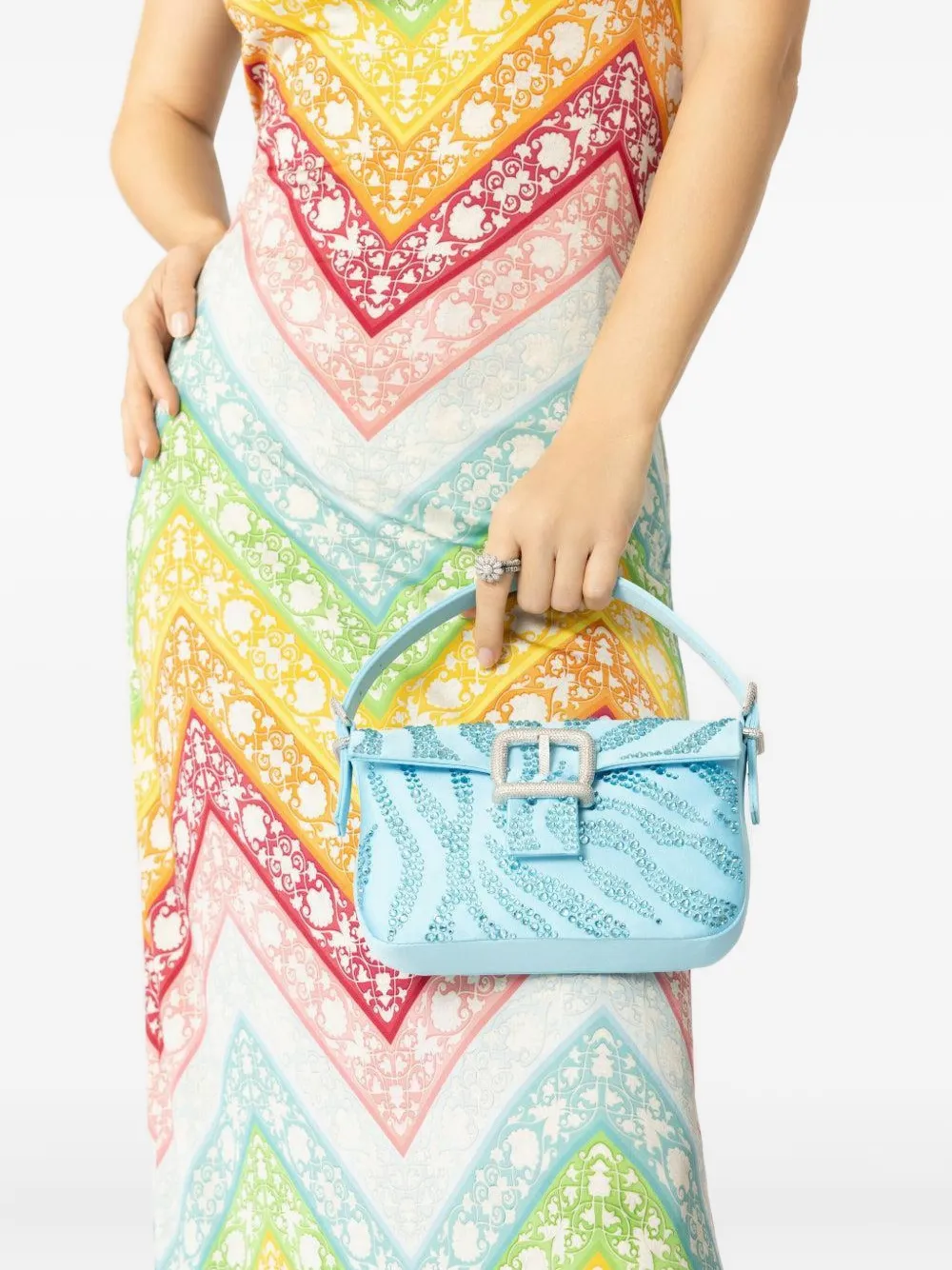 Gedebe Mini Habibi Crystal-embellished Buckle Tote Bag In Blue