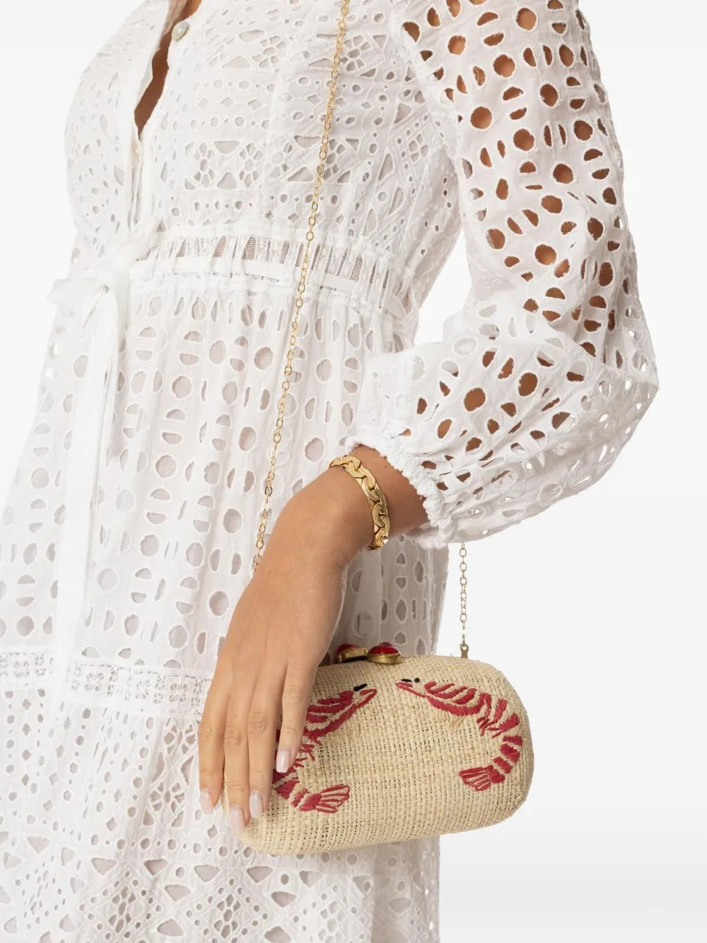 Pamela Munson Shrimp Cocktail Embroidered Raffia Clutch In Neutral