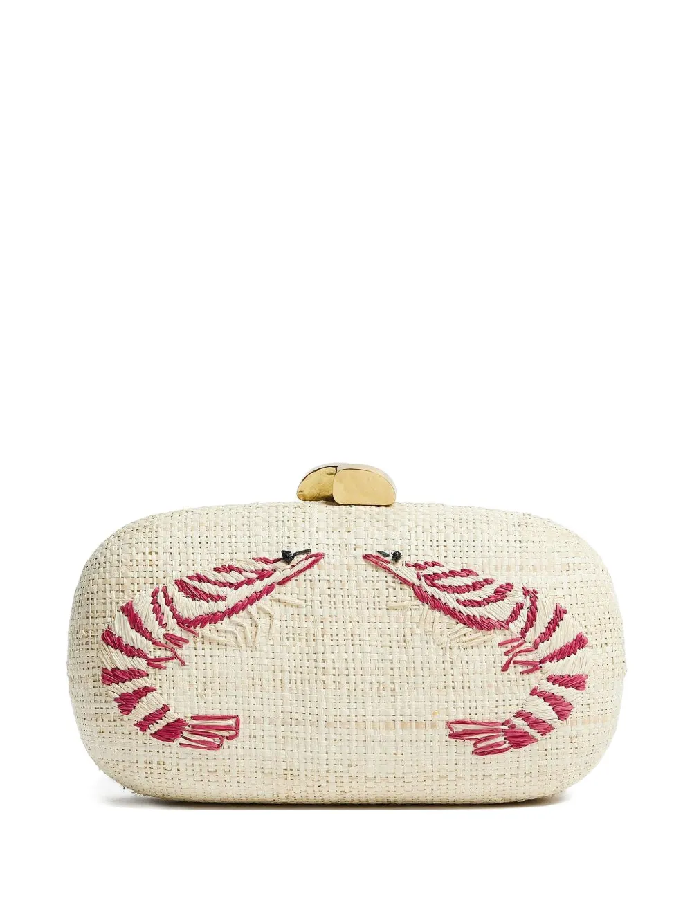 Pamela Munson Shrimp Cocktail Embroidered Raffia Clutch In Neutral