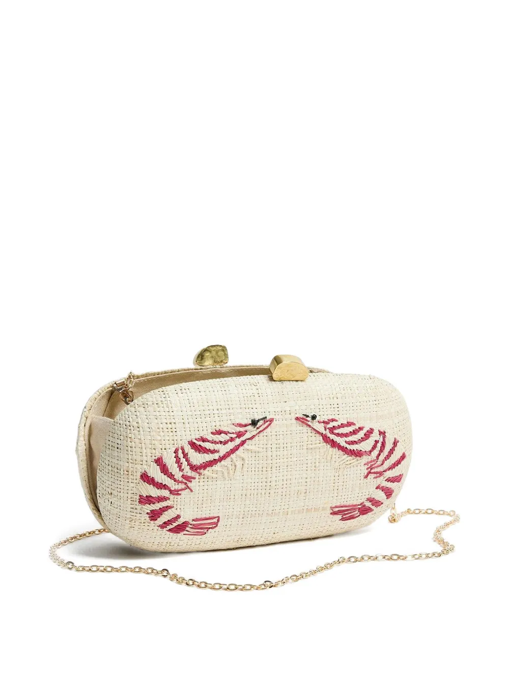 Pamela Munson Shrimp Cocktail embroidered raffia clutch - Beige