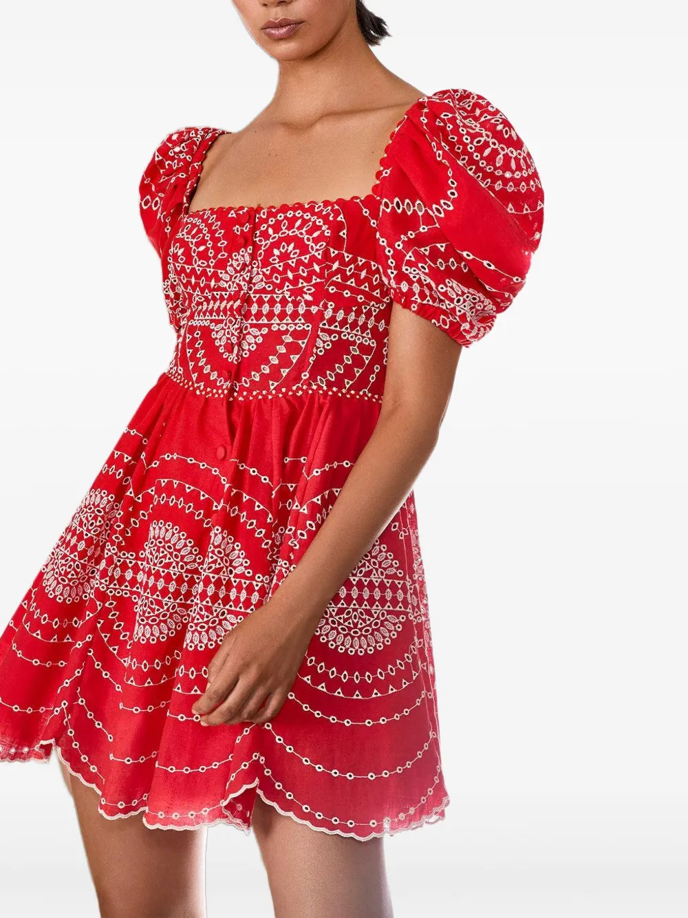 Charo Ruiz Puff-sleeve Embroidered Dress In Red