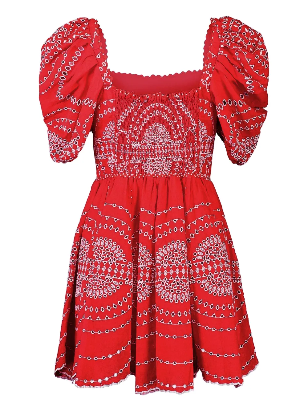 Charo Ruiz Puff-sleeve Embroidered Dress In Red