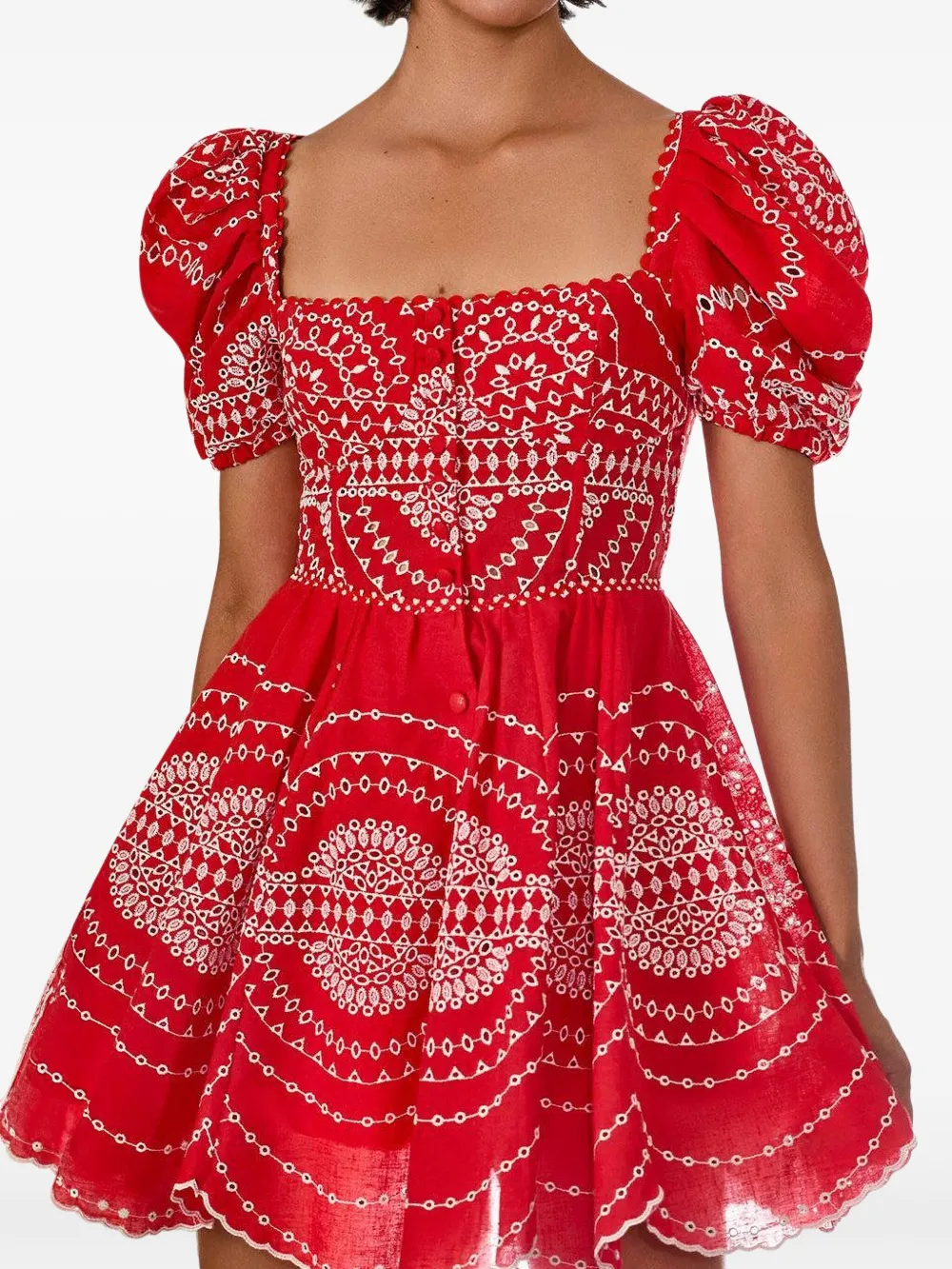 Charo Ruiz Puff-sleeve Embroidered Dress In Red