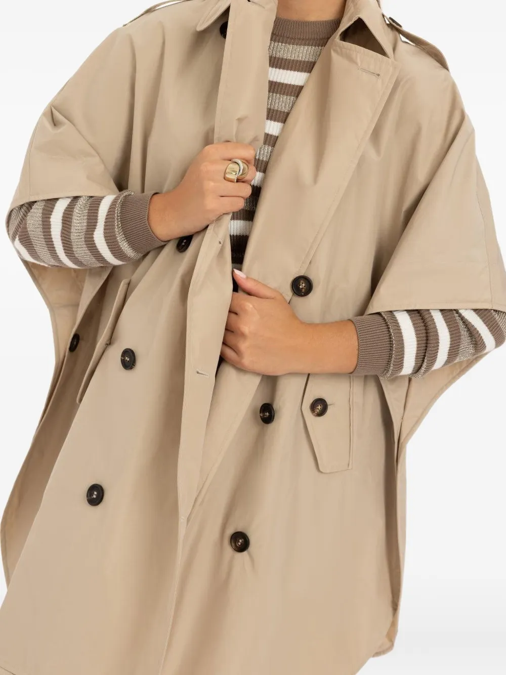 Brunello Cucinelli Double-breasted Cape Coat In Neutral