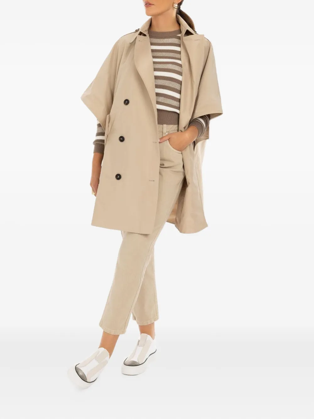 Brunello Cucinelli Double-breasted Cape Coat In Neutral