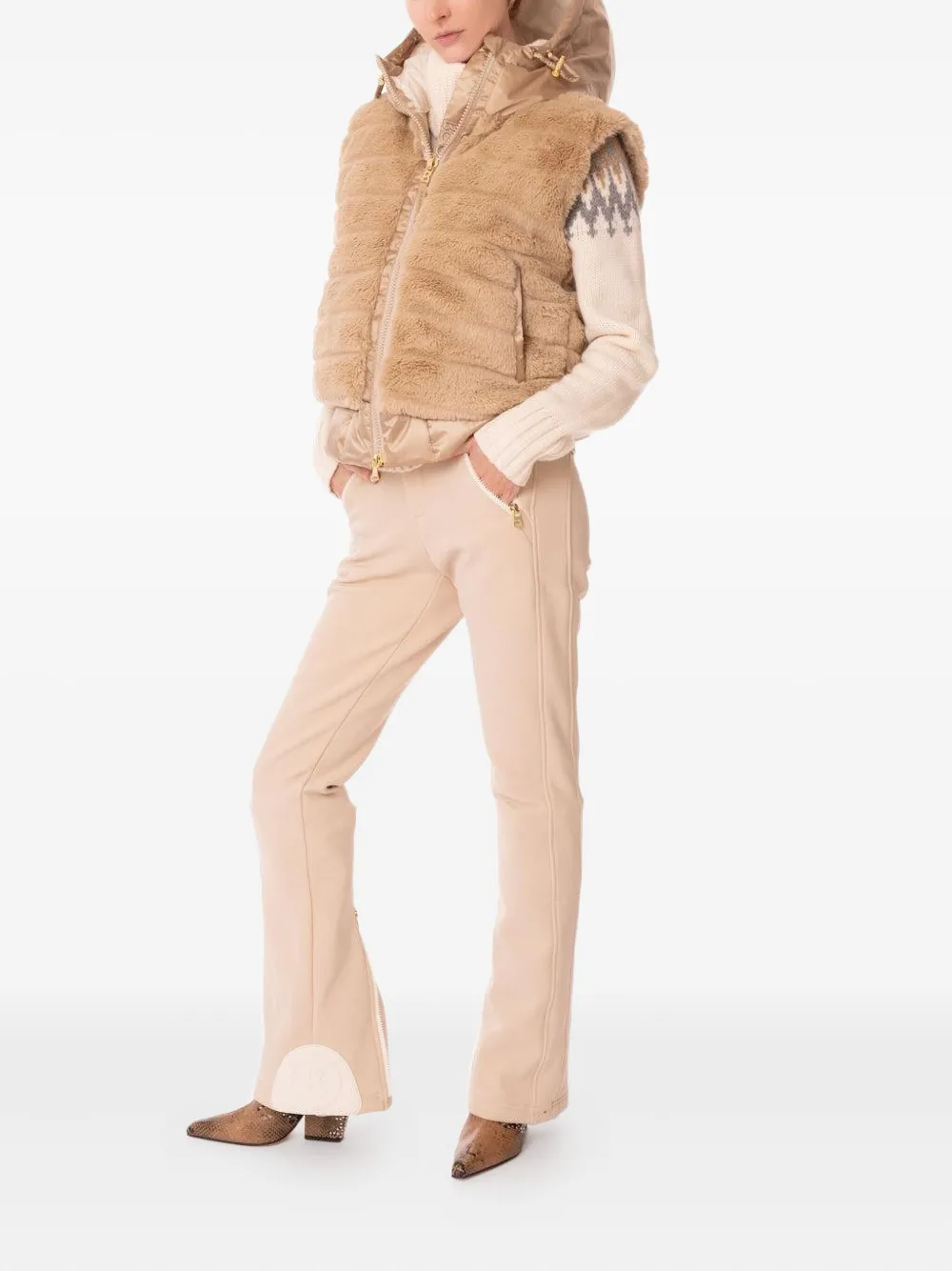 Bogner Yumi Quilted Faux-fur Hooded Gilet In Brown