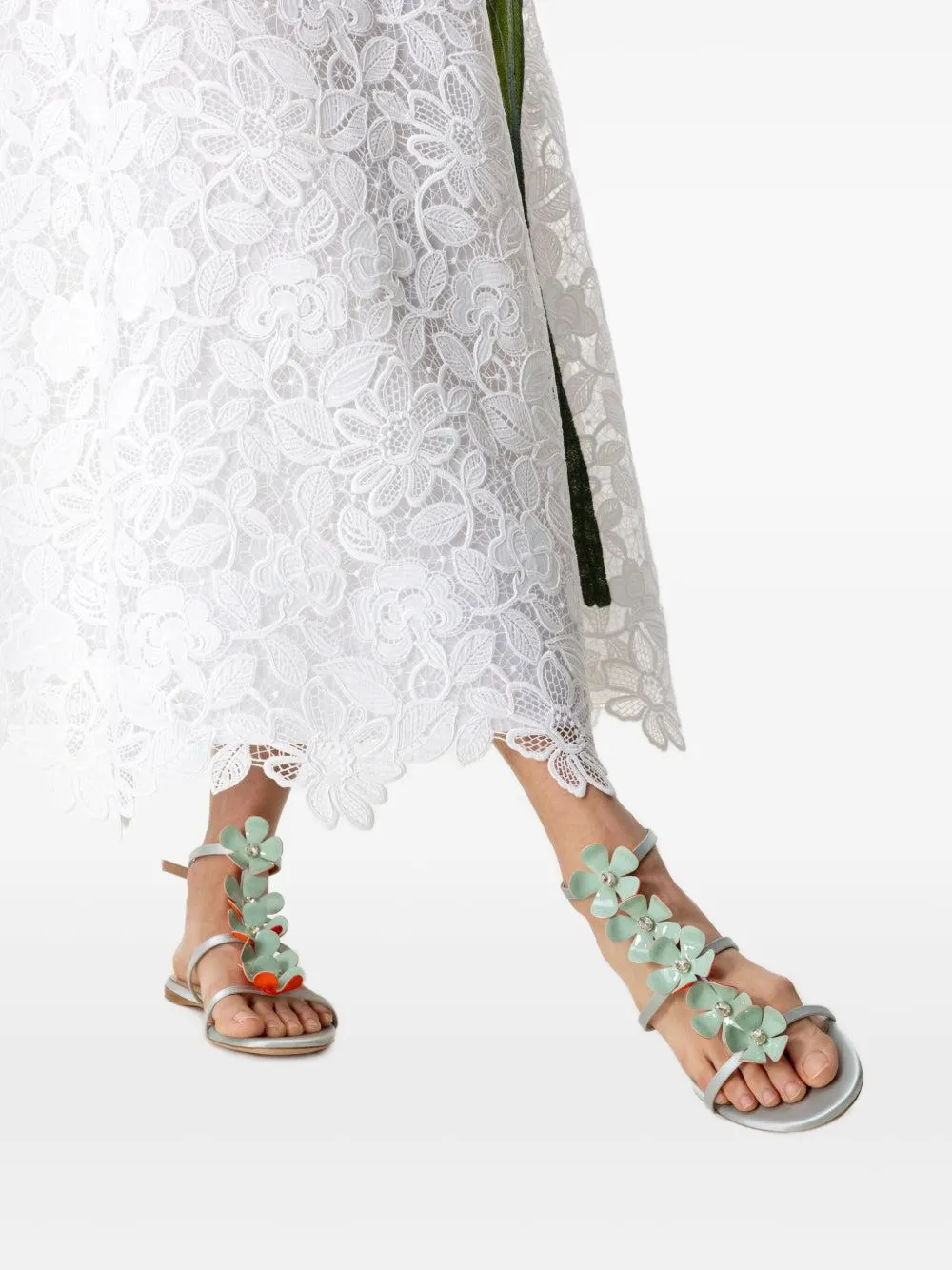 Giambattista Valli flower-embellished flat sandals Blauw