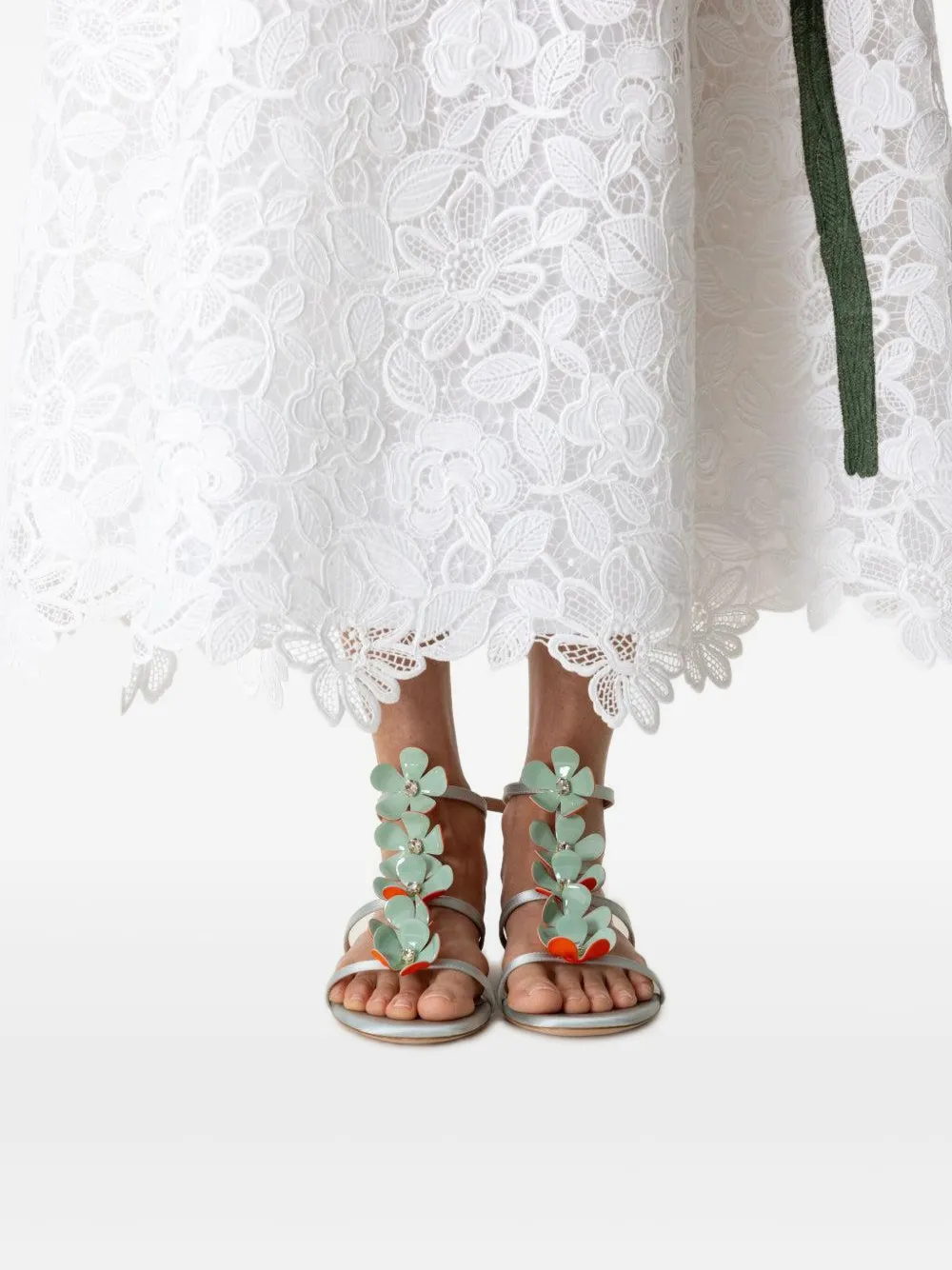 Giambattista Valli flower-embellished flat sandals Blauw