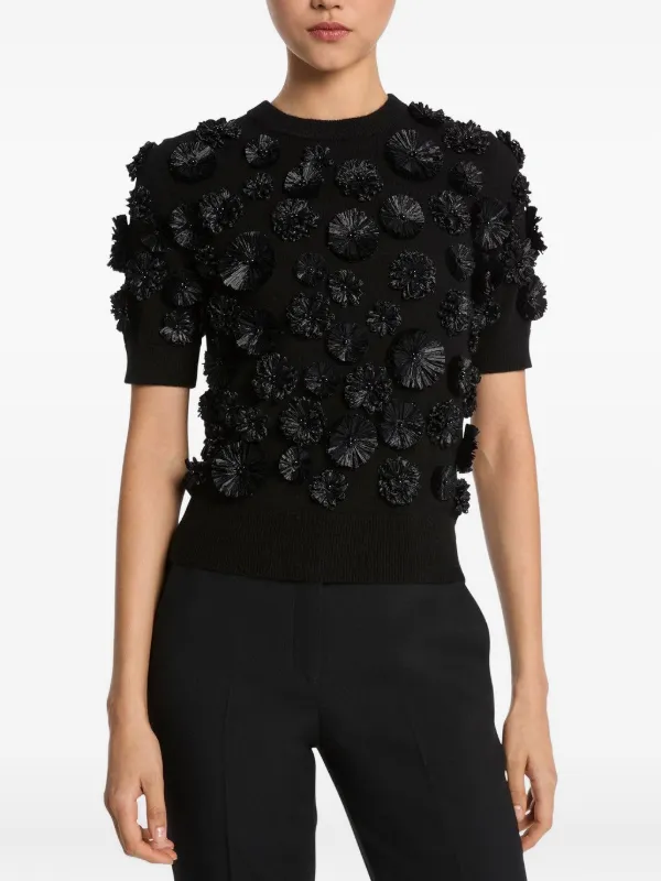 Michael Kors Collection Floral-embroidered Shell Top in Black
