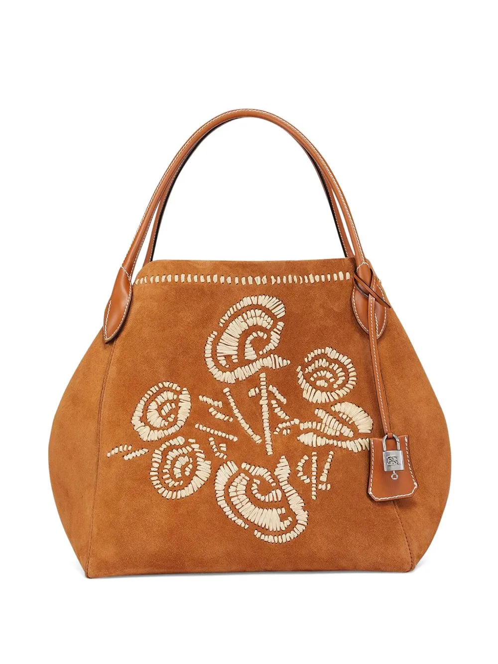 Ermanno Scervino Embroidered Suede Tote Bag In Brown