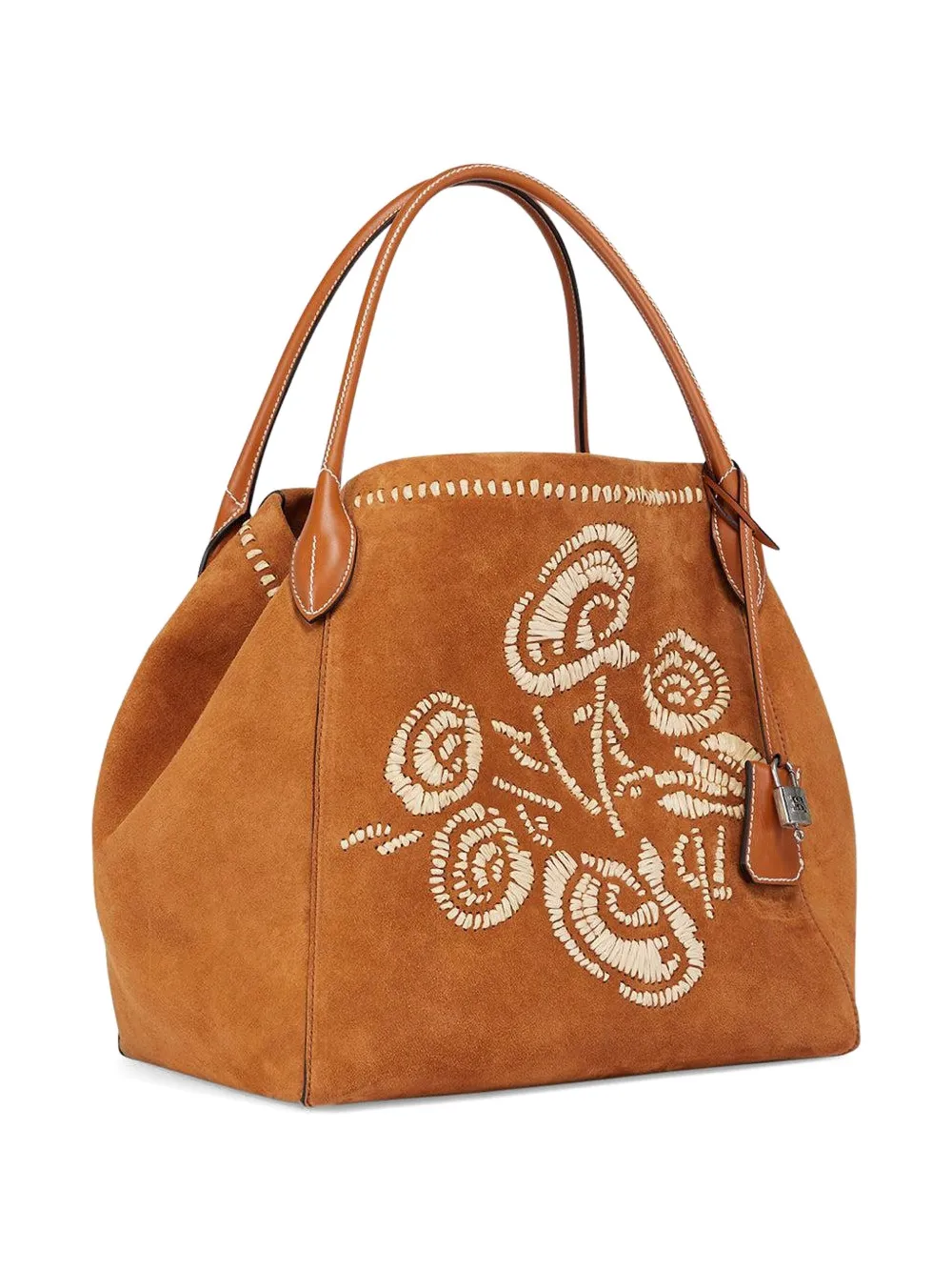Ermanno Scervino Embroidered Suede Tote Bag In Brown
