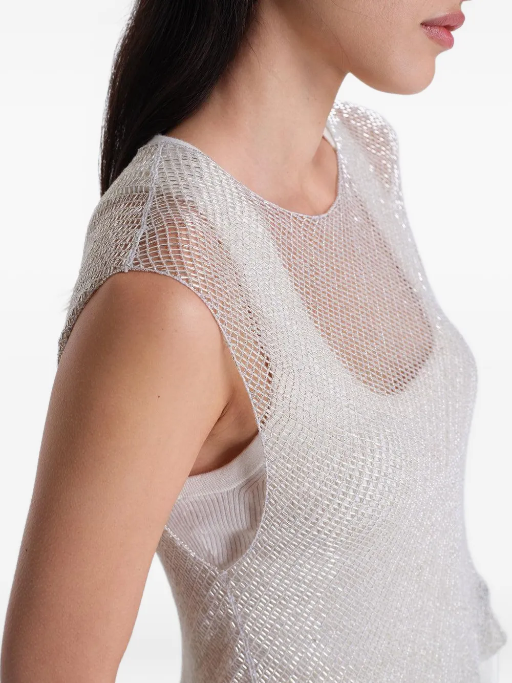 TWP Chloe beaded mesh top Zilver