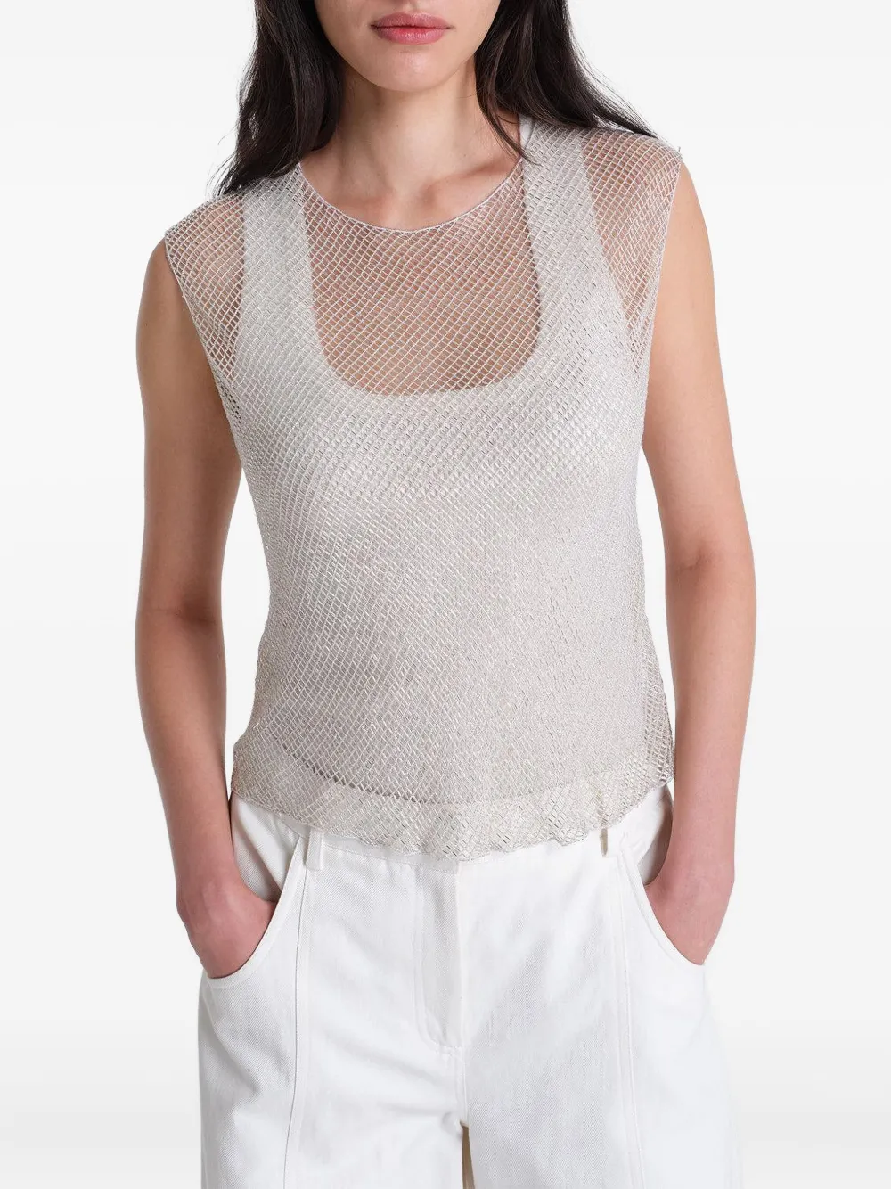 TWP Chloe beaded mesh top Zilver