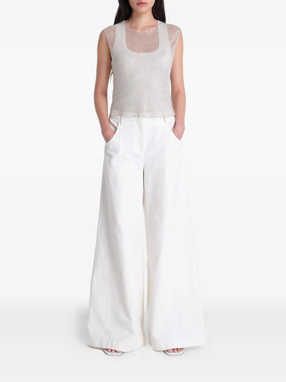 TWP Chloe beaded mesh top - Zilver