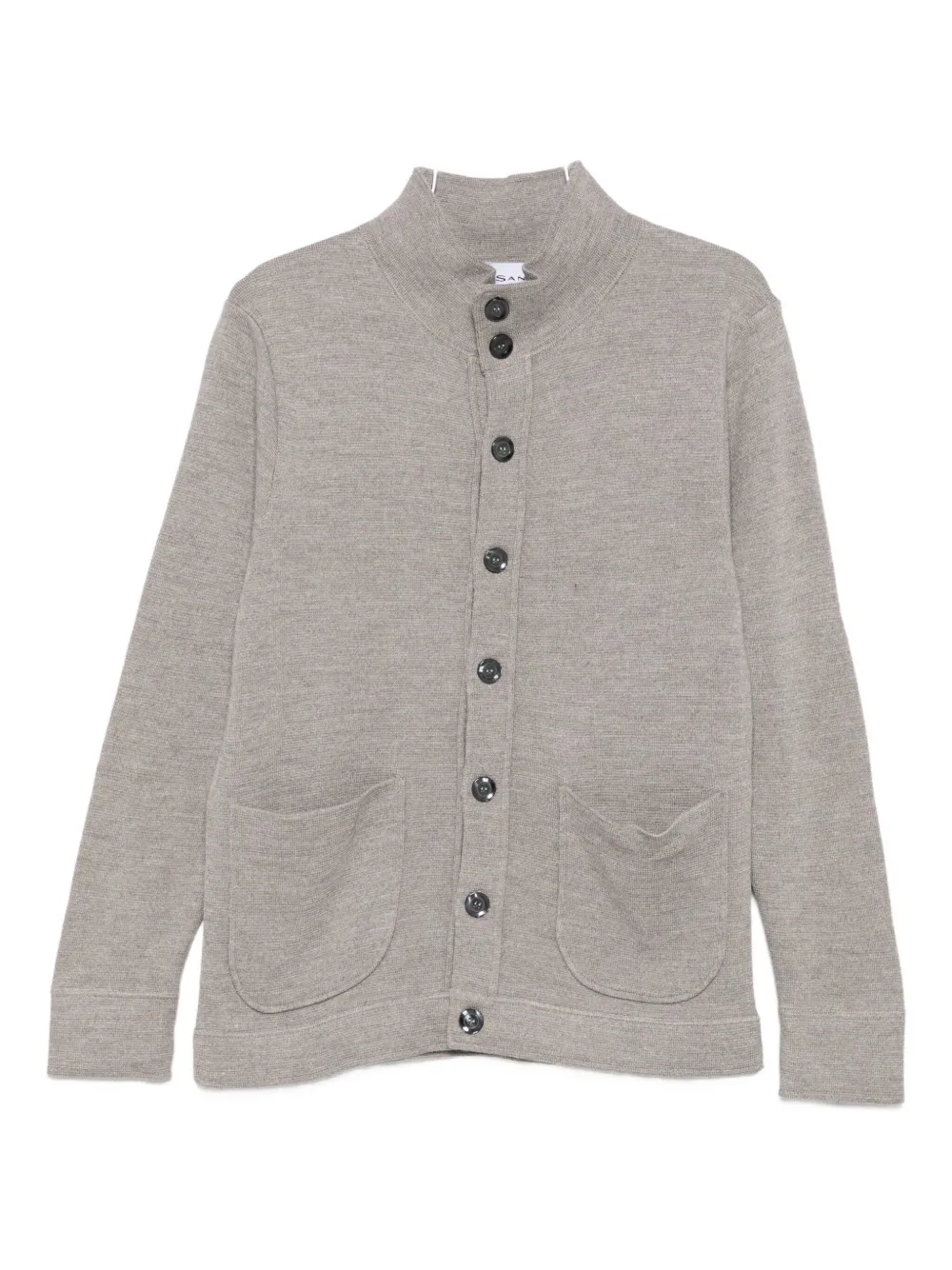 Sand mock-neck patch-pocket cardigan | Grey | Image 1