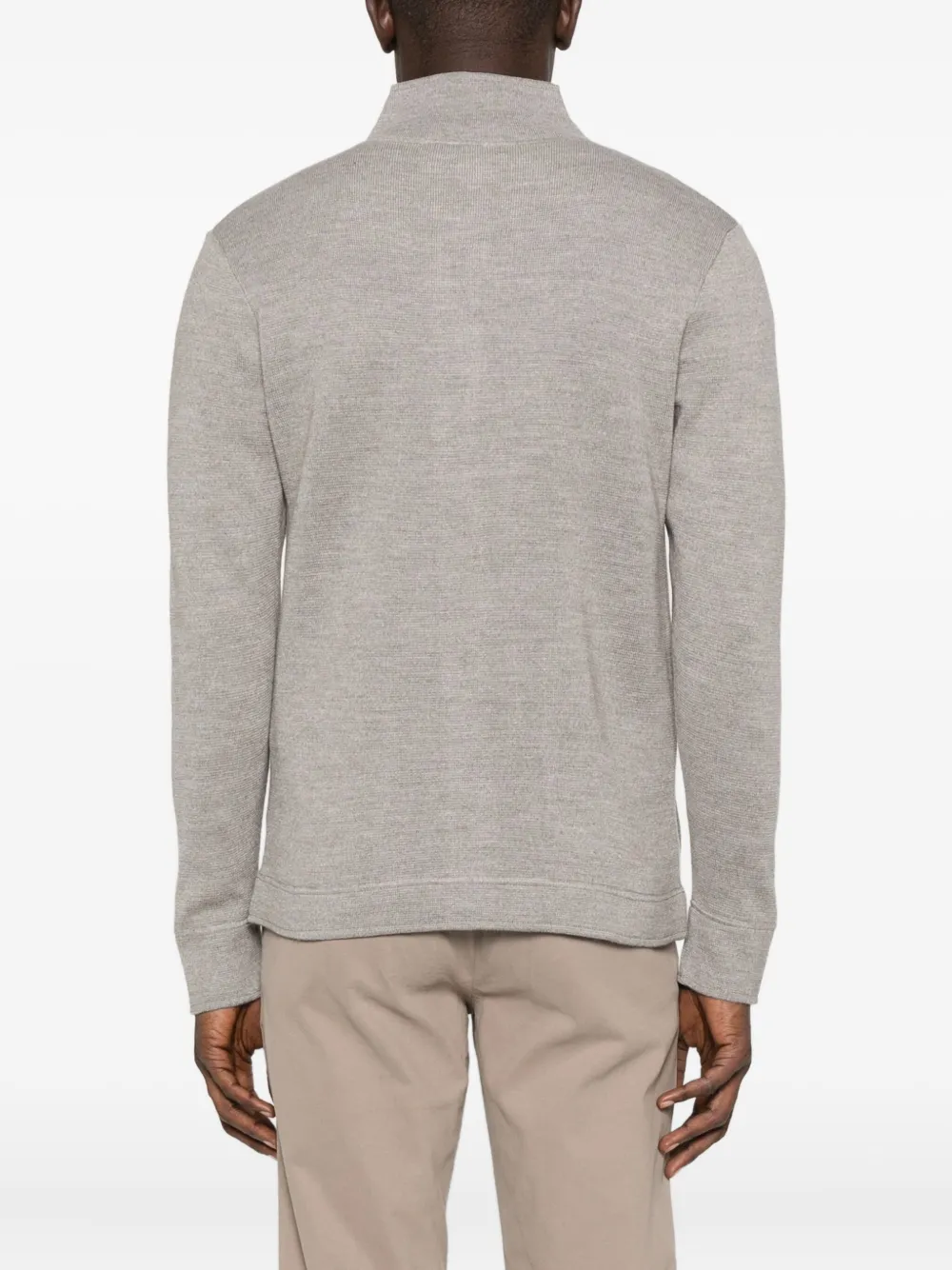 Sand Mock-neck Patch-pocket Cardigan In Gray